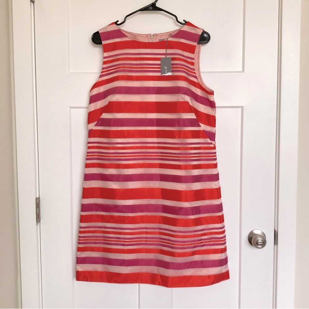 NWT Principles Pink Purple Organza Stripes Dress, Size 14.